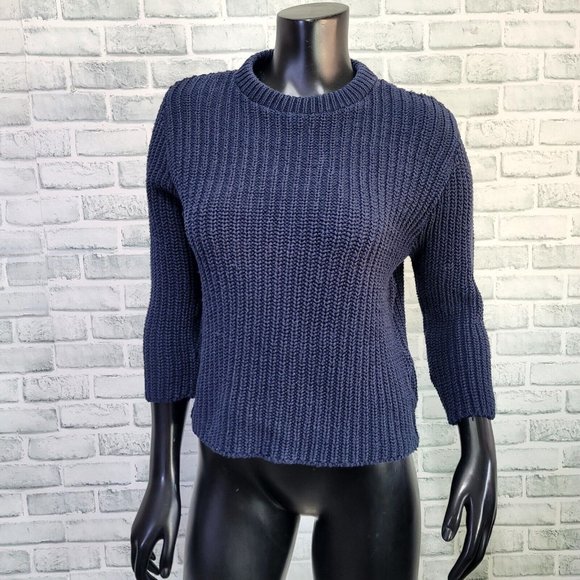 Vintage 90s Y2K Rampage USA M Navy Blue‎ Chunky Knit Crop 3/4 Sleeve Sweater - Picture 1 of 6